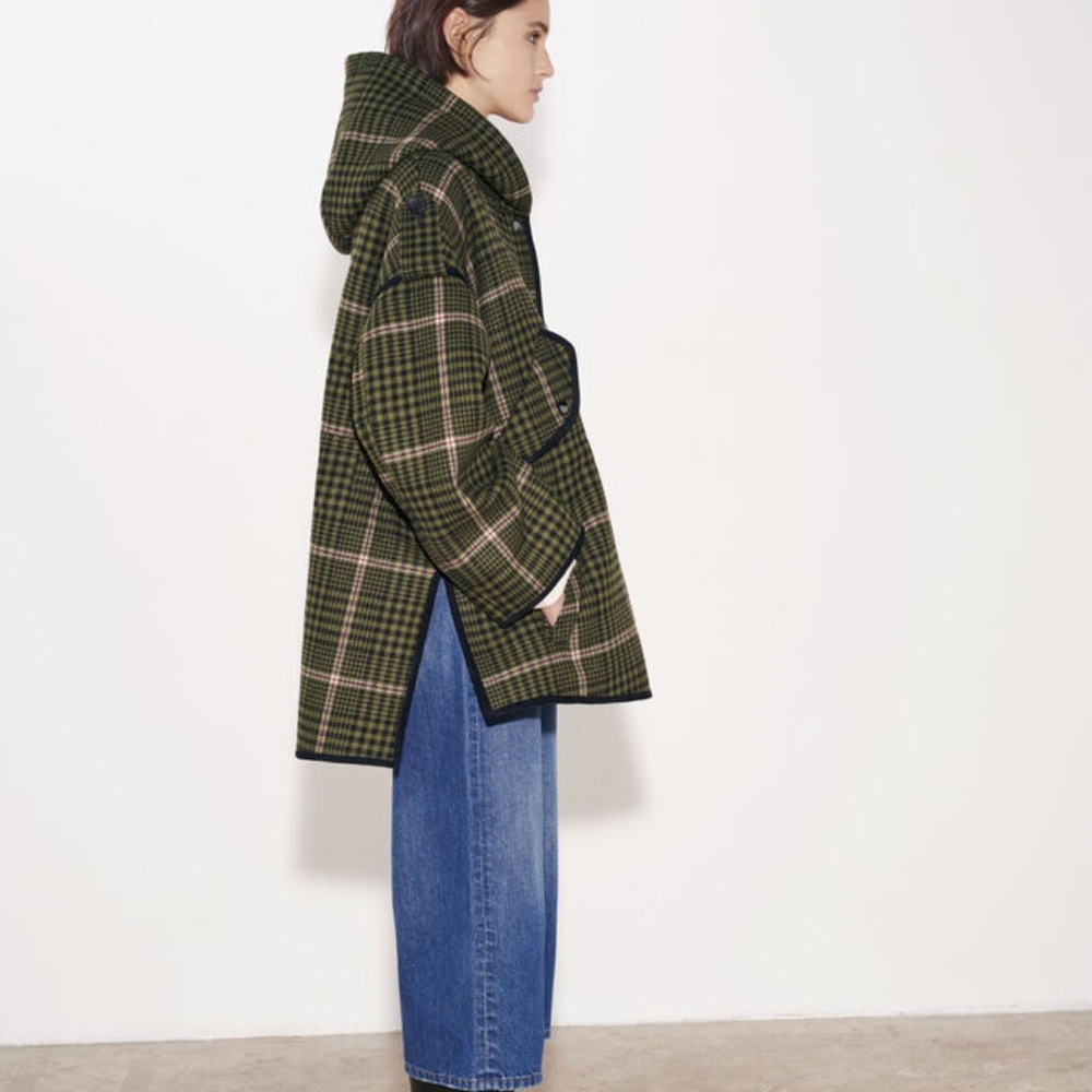 Maje Checked Wool Blend Oversize Coat